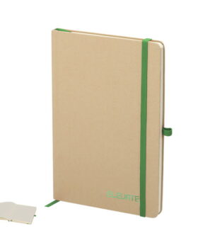 Bloc de notas con tapas rígidas elaborado con cartones reciclados. Ideal para promociones y merchandising corporativo. Personalizable con tu logo.